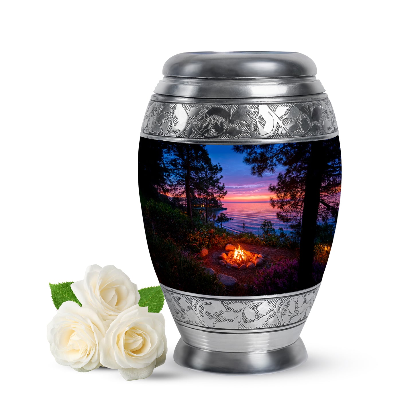 Personalized Blue Heavenly Campfire Cremation Urns for Human Ashes - 10-inch, 200 cu in - Yatskia
