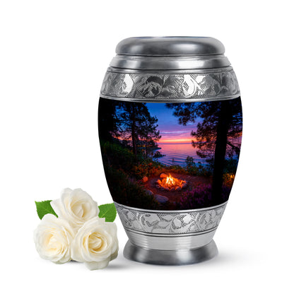 Personalized Blue Heavenly Campfire Cremation Urns for Human Ashes - 10-inch, 200 cu in - Yatskia