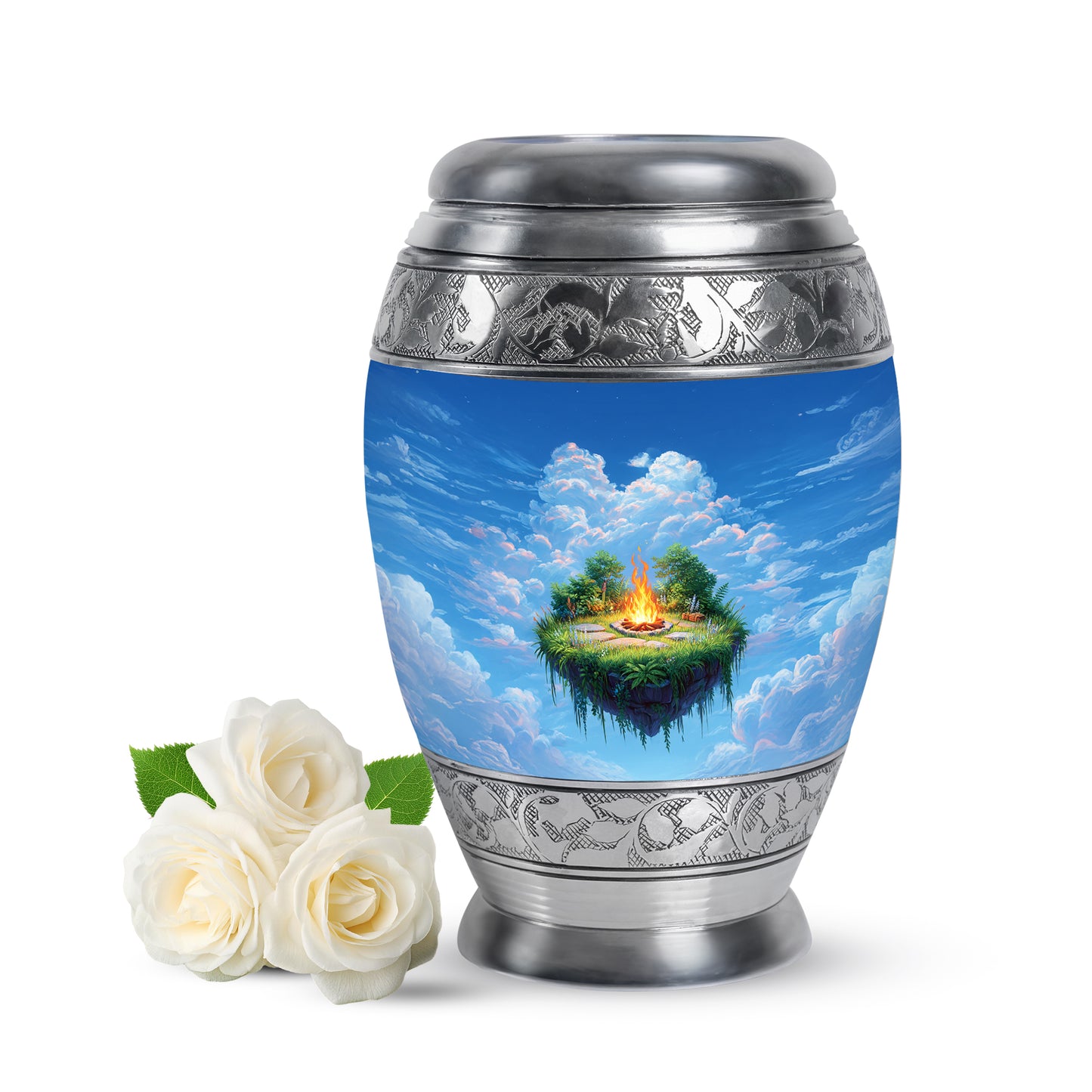 Blue Venerable Campfire Cremation Urns for Human Ashes - 10-inch, 200 cu in - Yatskia