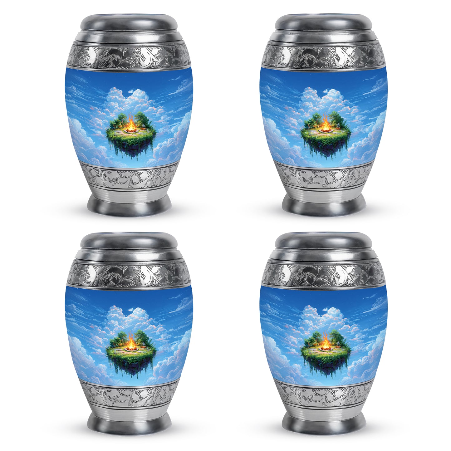 Slate Blue Campfire Cremation Urn urn with complimentary velvet bag - regal campfire design with crown-inspired accents - 10 inch aluminum urn for cremated remains