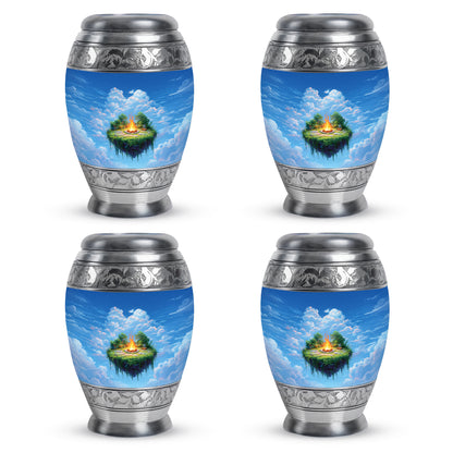 Slate Blue Campfire Cremation Urn urn with complimentary velvet bag - regal campfire design with crown-inspired accents - 10 inch aluminum urn for cremated remains