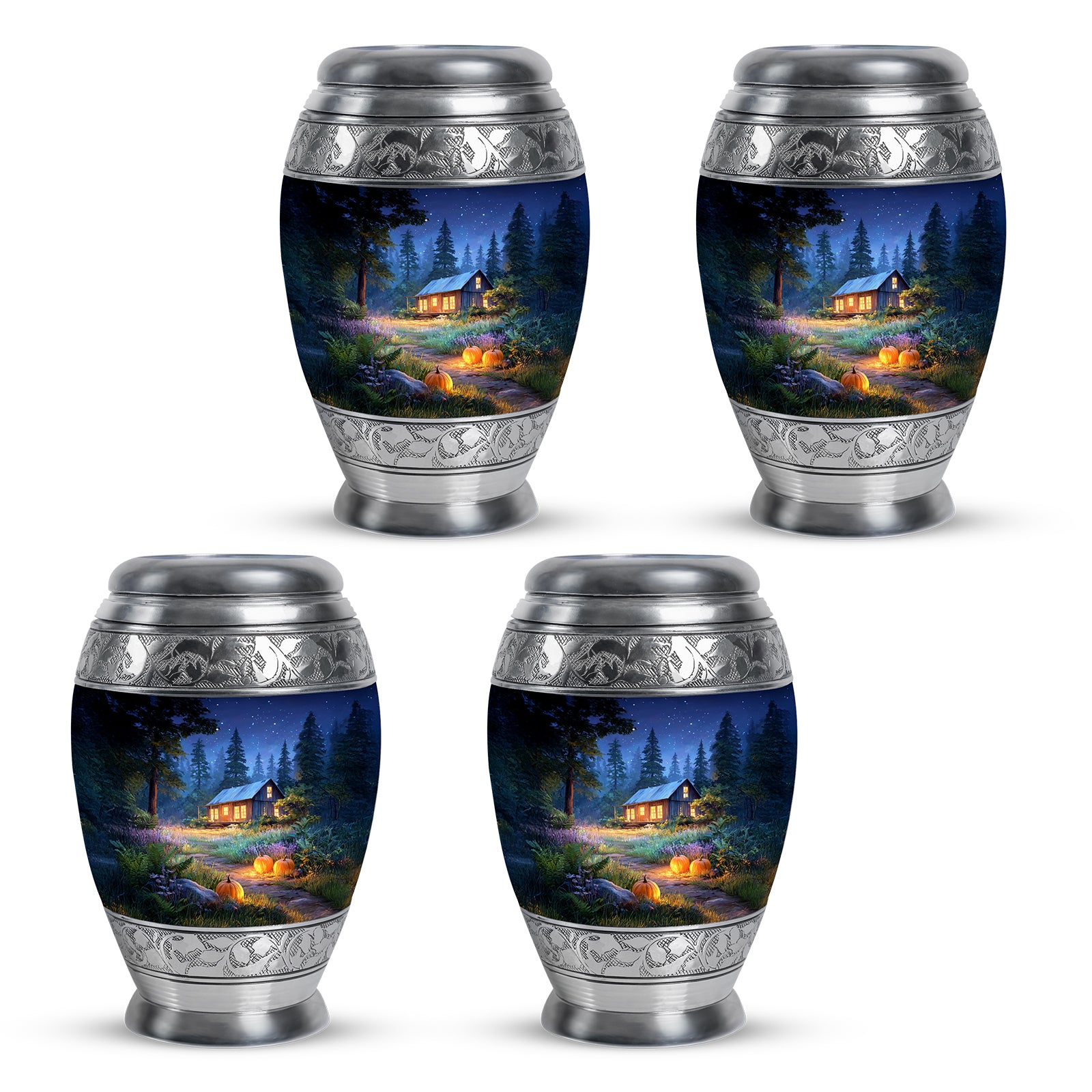 Indigo Halloween Cremation Urn urn with complimentary velvet bag - regal halloween design with crown-inspired accents - 10 inch aluminum urn for cremated remains