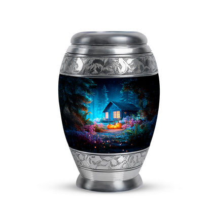Graceful Blue Halloween Haven Urn for Human Ashes - 10-inch, 200 cu in - Yatskia