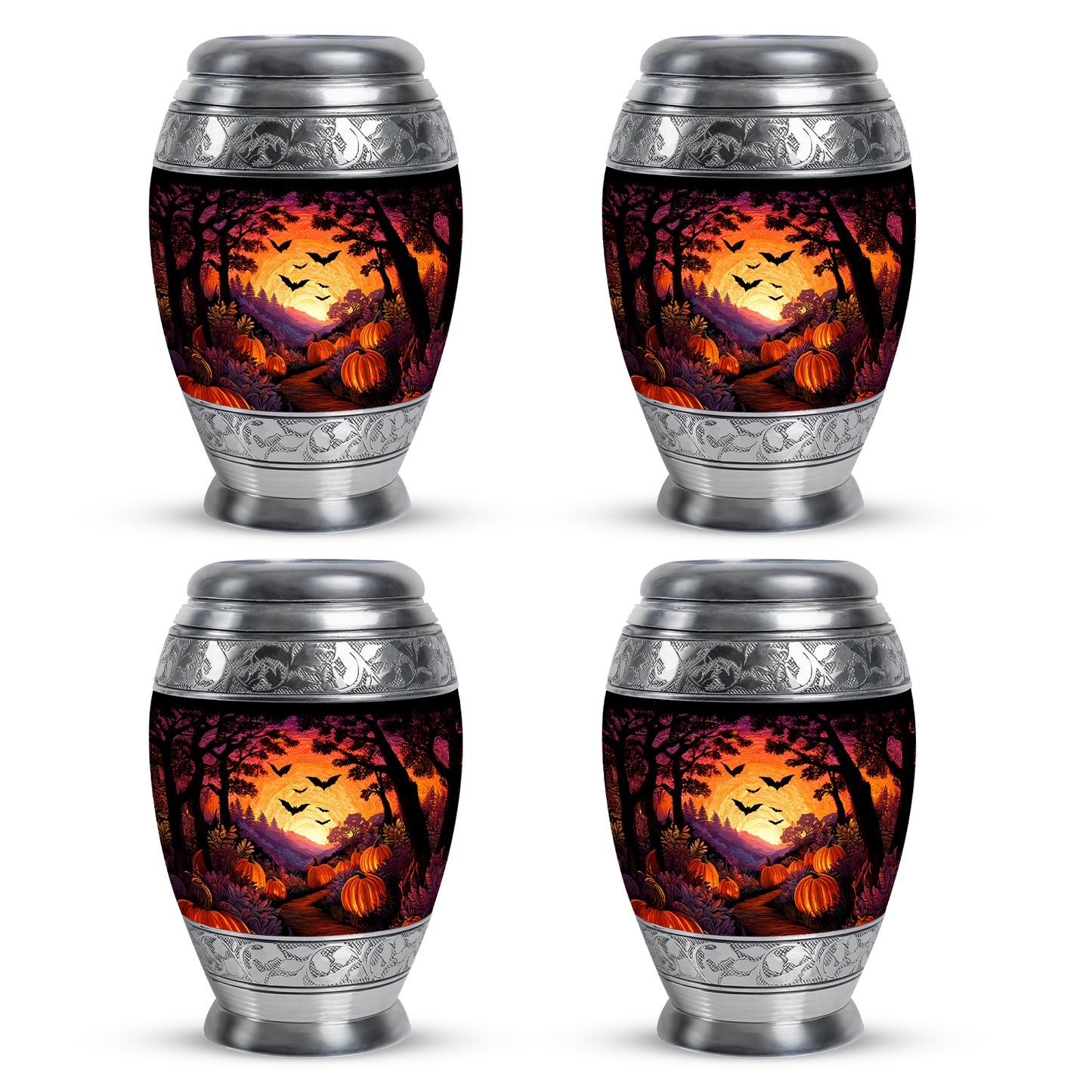 Obsidian Black Halloween Cremation Urn urn with complimentary velvet bag - royal halloween engraving with decorative scrollwork - 10 inch aluminum urn for cremated remains