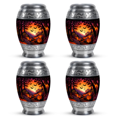 Obsidian Black Halloween Cremation Urn urn with complimentary velvet bag - royal halloween engraving with decorative scrollwork - 10 inch aluminum urn for cremated remains