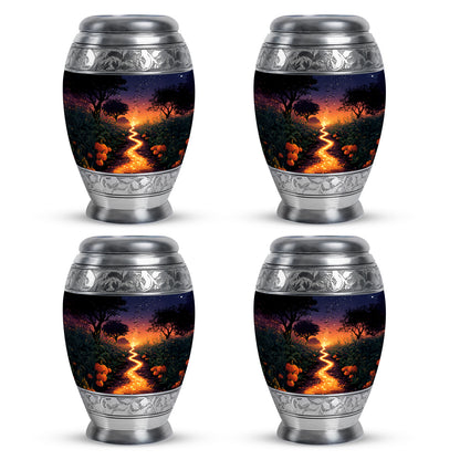 Sapphire Blue Halloween Cremation Urn urn with complimentary velvet bag - majestic halloween pattern with filigree border - 10 inch aluminum urn for cremated remains