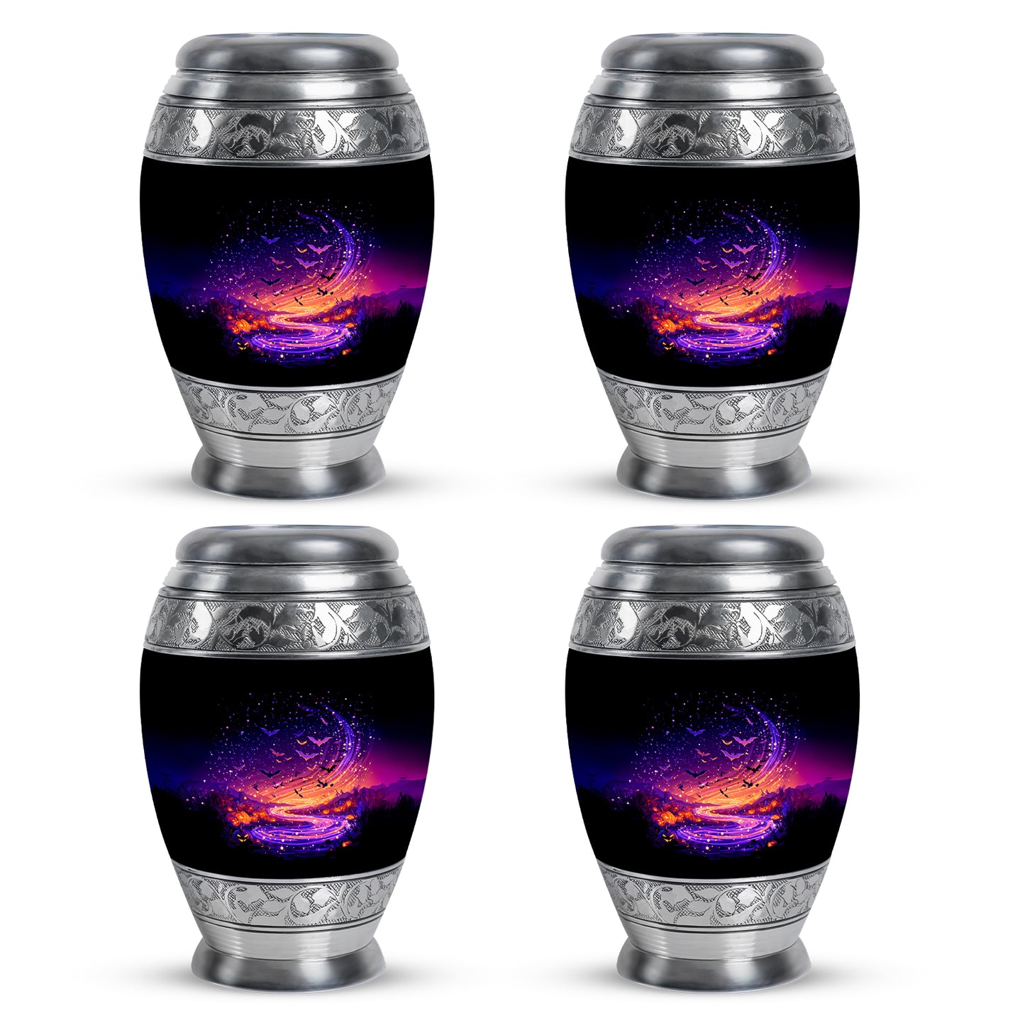 Obsidian Black Halloween Cremation Urn urn with complimentary velvet bag - royal halloween engraving with decorative scrollwork - 10 inch aluminum urn for cremated remains