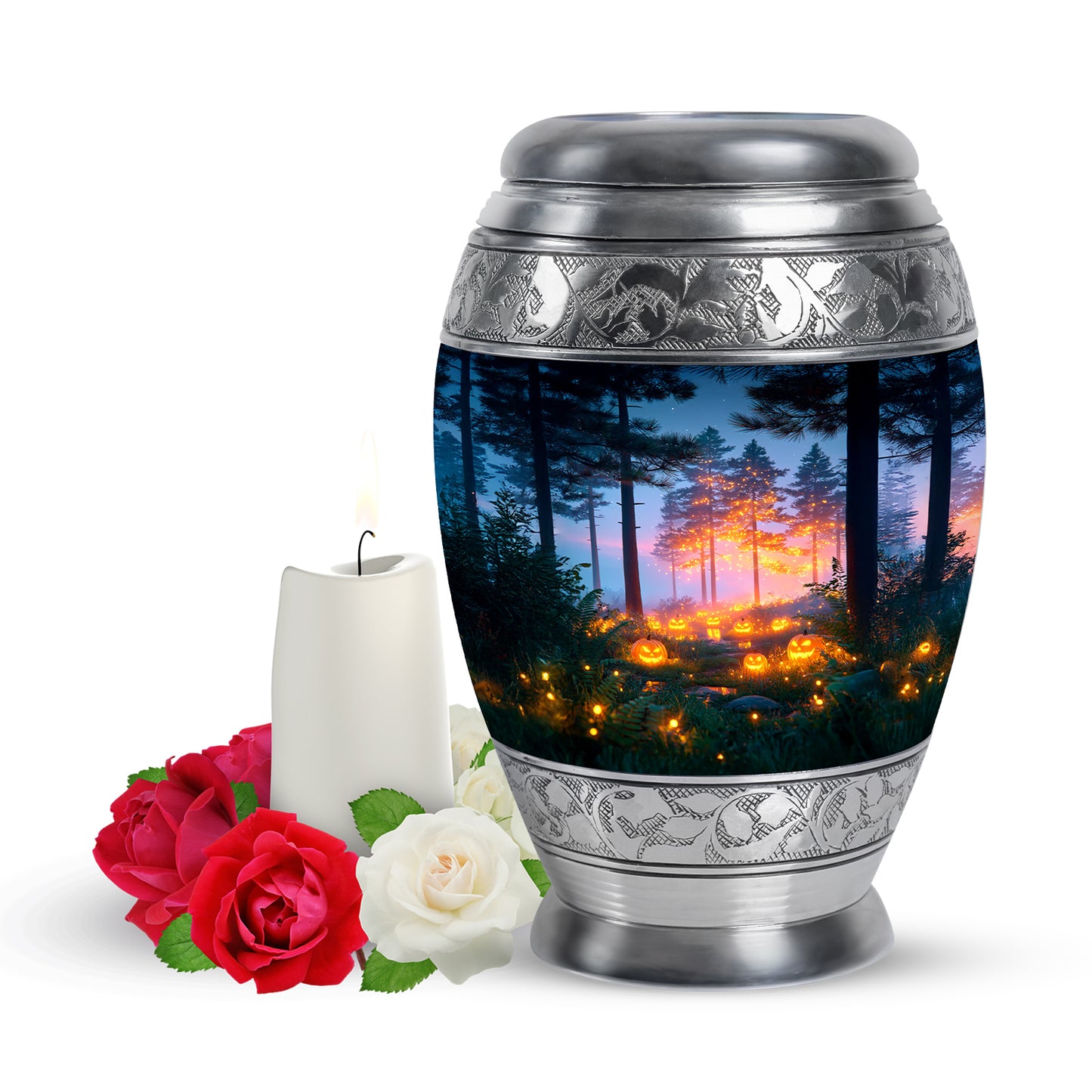 Stunning Blue Halloween Blessing Urn for Human Ashes - 10-inch, 200 cu in - Yatskia