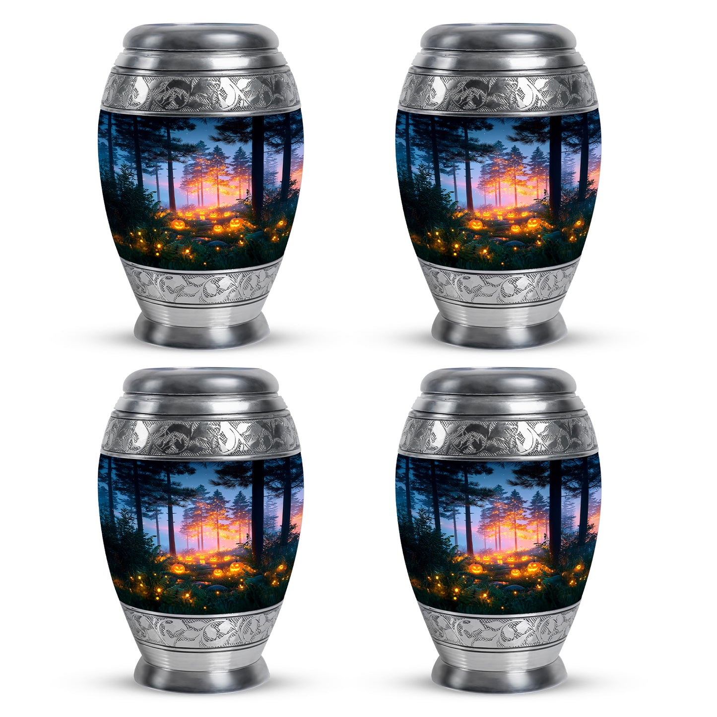 Navy Blue Halloween Cremation Urn urn with complimentary velvet bag - regal halloween design with crown-inspired accents - 10 inch aluminum urn for cremated remains