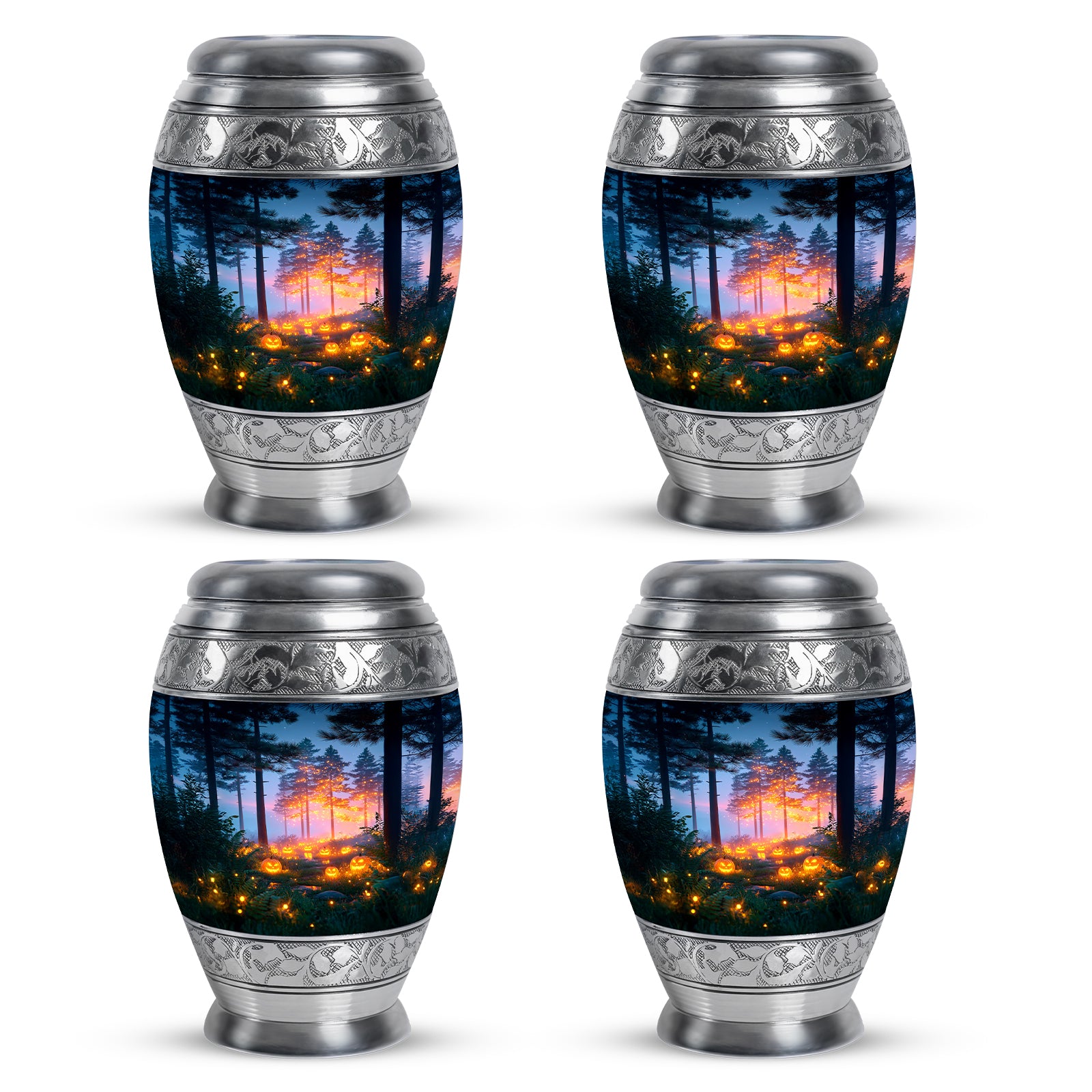 Navy Blue Halloween Cremation Urn urn with complimentary velvet bag - regal halloween design with crown-inspired accents - 10 inch aluminum urn for cremated remains