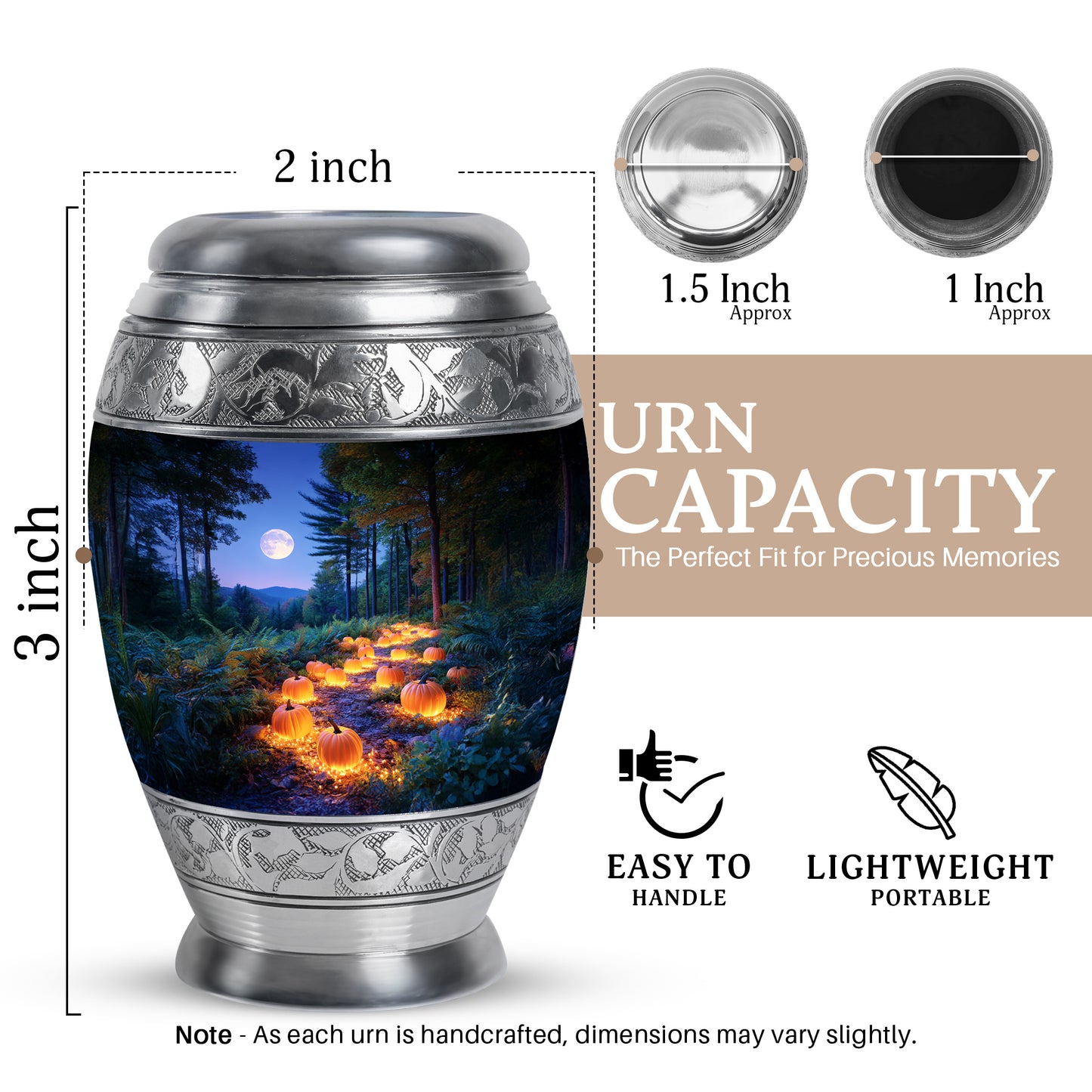 Azure Halloween Cremation Urn lifestyle display on memorial shelf - regal halloween design with crown-inspired accents - mini keepsake memorial for portion of cremation ashes