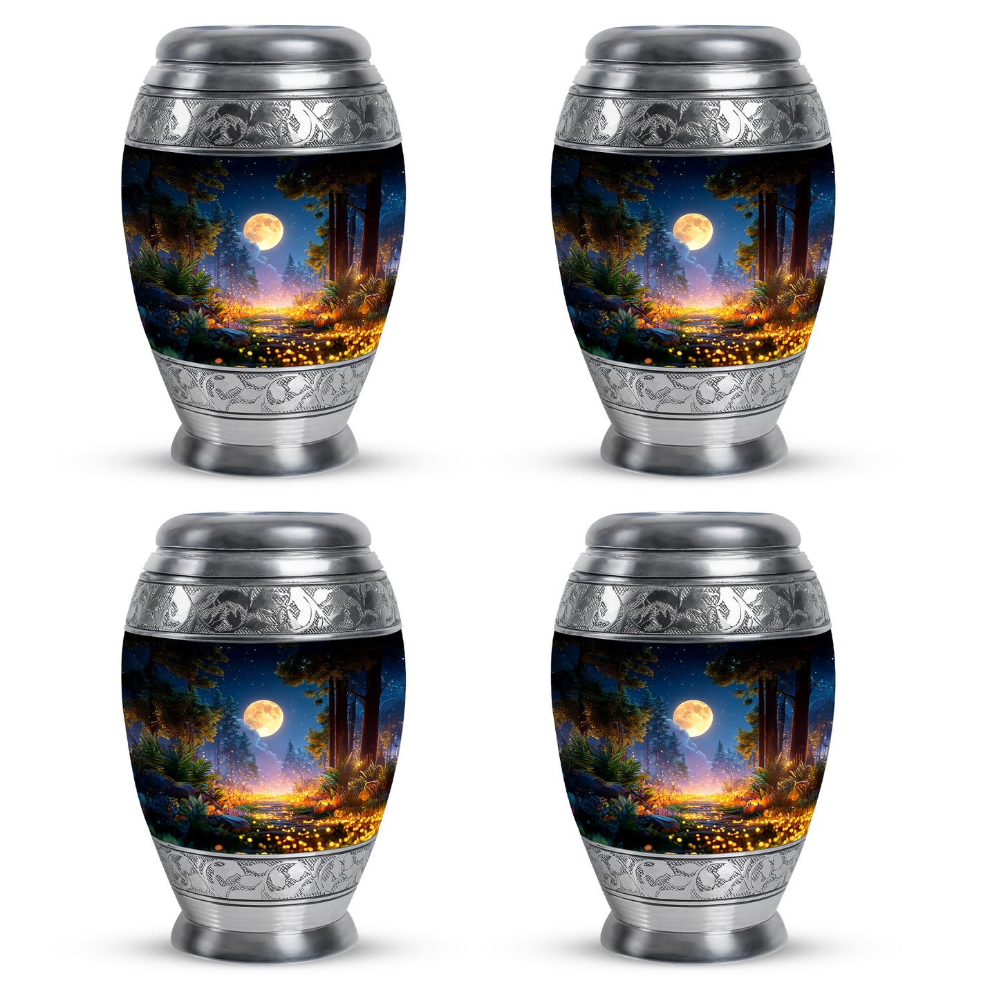 Rich Black Halloween Cremation Urn urn with complimentary velvet bag - ornate monarch-style halloween relief on brushed aluminum - 10 inch aluminum urn for cremated remains