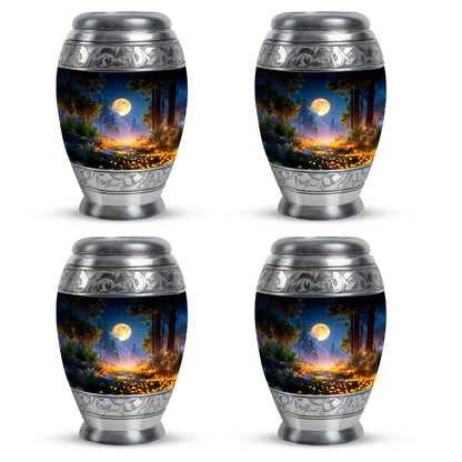 Rich Black Halloween Cremation Urn urn with complimentary velvet bag - ornate monarch-style halloween relief on brushed aluminum - 10 inch aluminum urn for cremated remains