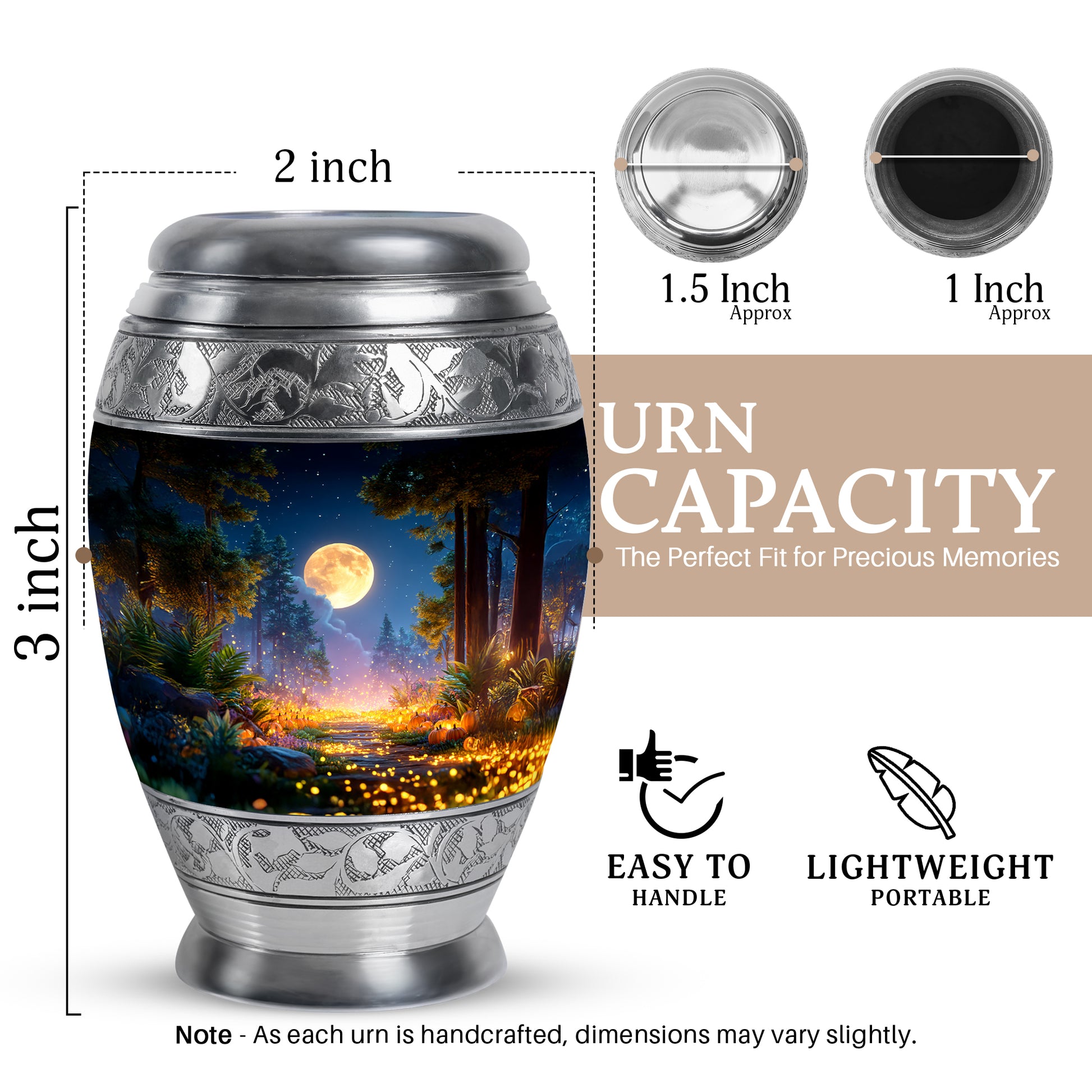 Ebony Halloween Cremation Urn lifestyle display on memorial shelf - regal halloween design with crown-inspired accents - mini keepsake memorial for portion of cremation ashes