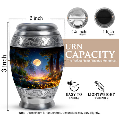 Ebony Halloween Cremation Urn lifestyle display on memorial shelf - regal halloween design with crown-inspired accents - mini keepsake memorial for portion of cremation ashes