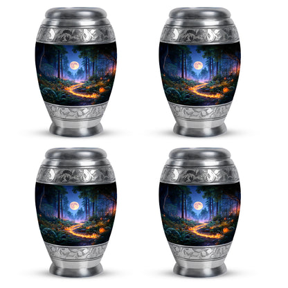 Sapphire Blue Halloween Cremation Urn urn with complimentary velvet bag - majestic halloween pattern with filigree border - 10 inch aluminum urn for cremated remains