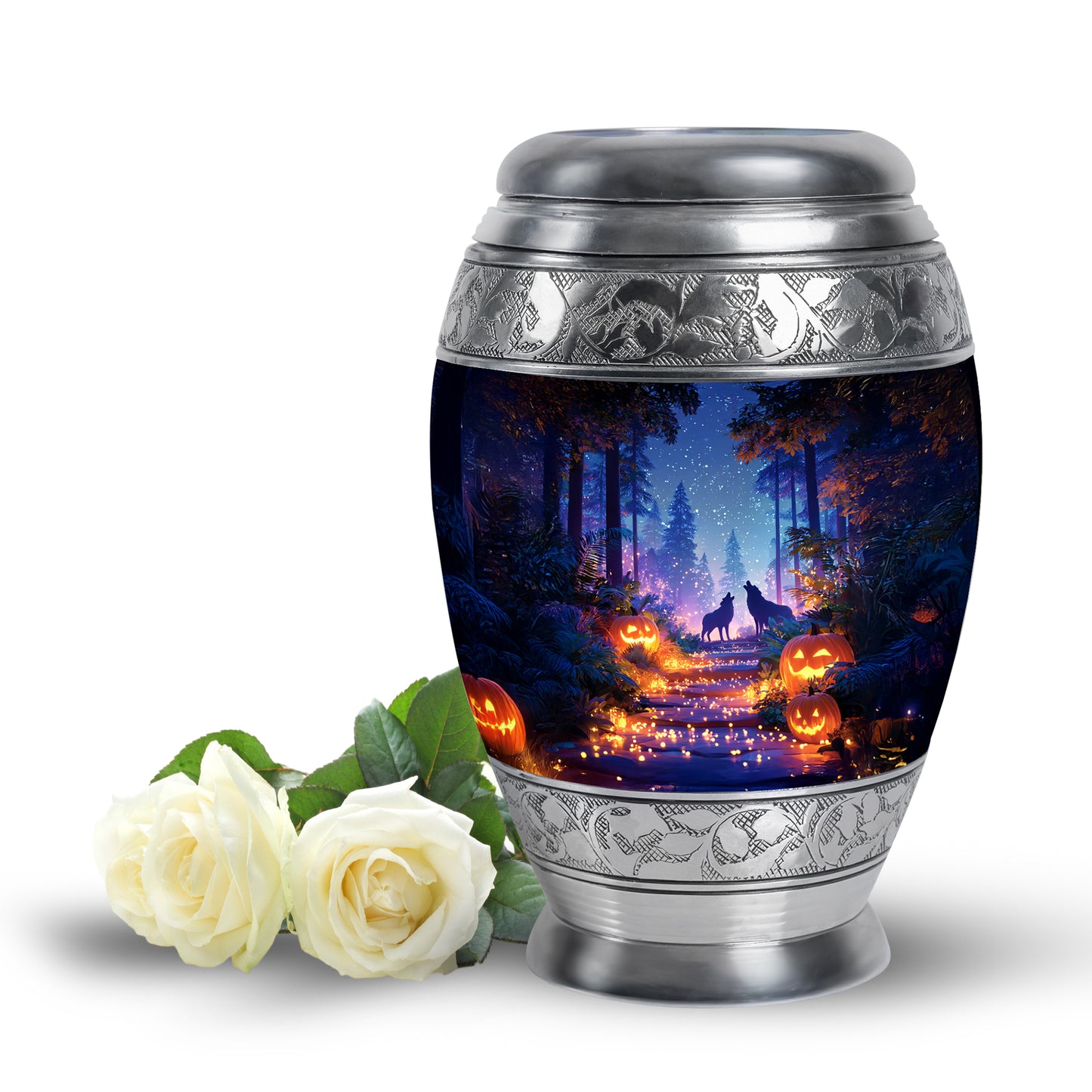 Blue Comforting Halloween Memorial Urn for Ashes - 10-inch, 200 cu in - Yatskia