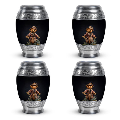 Charcoal Black Halloween Cremation Urn urn with complimentary velvet bag - majestic halloween pattern with filigree border - 10 inch aluminum urn for cremated remains