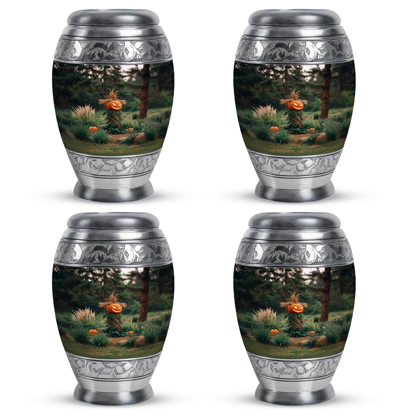 Midnight Black Halloween Cremation Urn urn with complimentary velvet bag - royal halloween engraving with decorative scrollwork - 10 inch aluminum urn for cremated remains