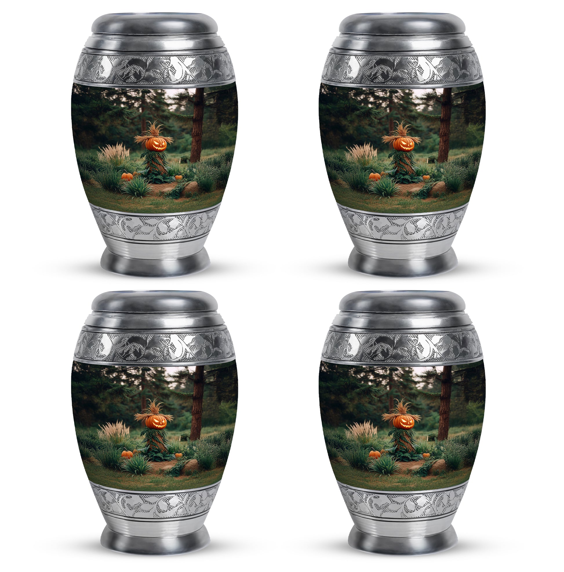 Midnight Black Halloween Cremation Urn urn with complimentary velvet bag - royal halloween engraving with decorative scrollwork - 10 inch aluminum urn for cremated remains