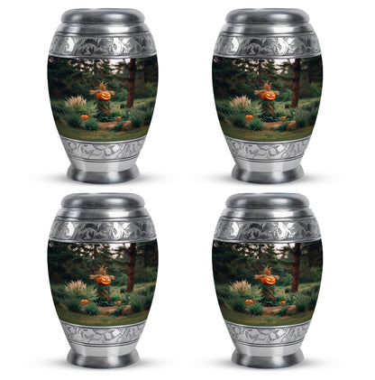 Midnight Black Halloween Cremation Urn urn with complimentary velvet bag - royal halloween engraving with decorative scrollwork - 10 inch aluminum urn for cremated remains