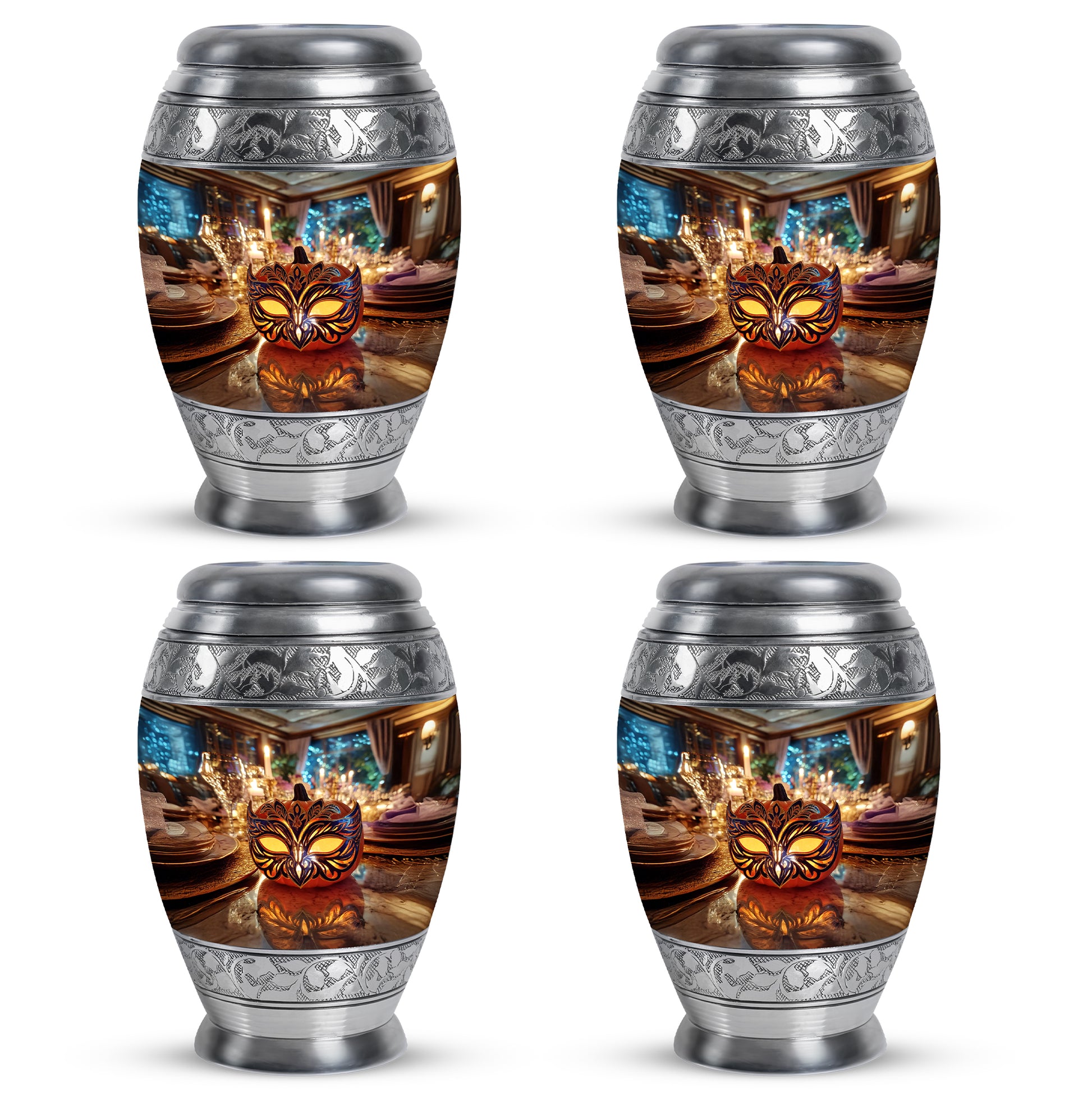 Gilded Gold Halloween Cremation Urn urn with complimentary velvet bag - regal halloween design with crown-inspired accents - 10 inch aluminum urn for cremated remains