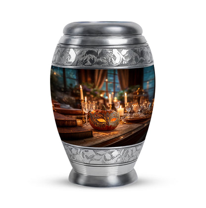 Distinguished Gold Halloween Cremation Urn for Ashes - 10-inch, 200 cu in - Yatskia