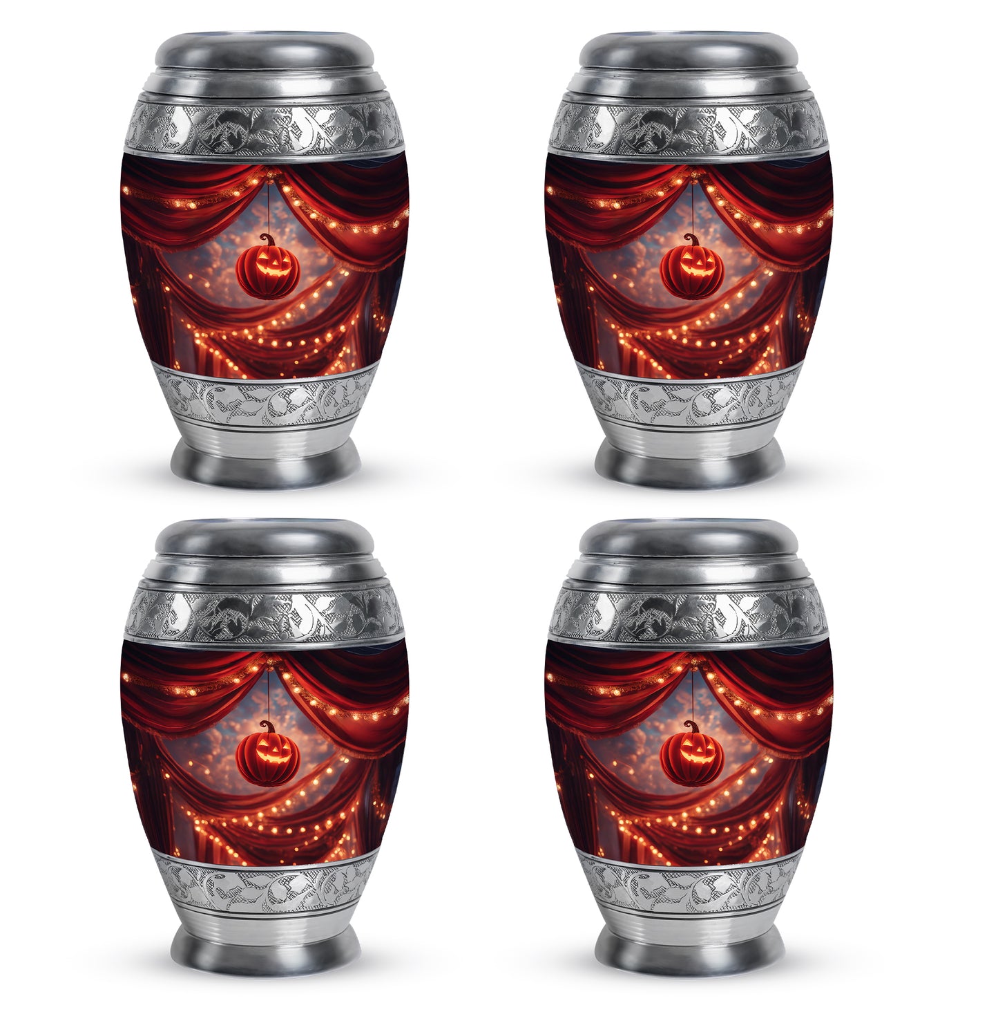 Garnet Red Halloween Cremation Urn urn with complimentary velvet bag - regal halloween design with crown-inspired accents - 10 inch aluminum urn for cremated remains