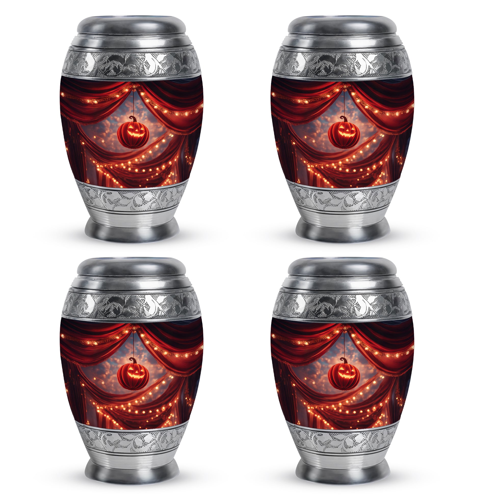 Garnet Red Halloween Cremation Urn urn with complimentary velvet bag - regal halloween design with crown-inspired accents - 10 inch aluminum urn for cremated remains