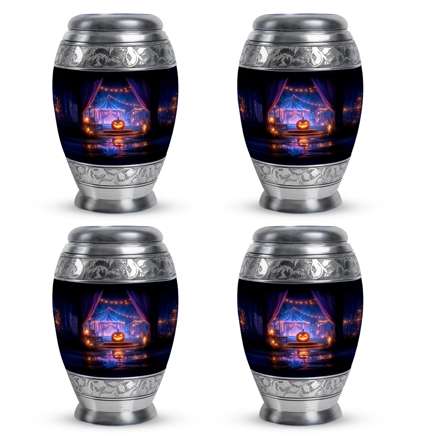 Jet Black Halloween Cremation Urn urn with complimentary velvet bag - regal halloween design with crown-inspired accents - 10 inch aluminum urn for cremated remains