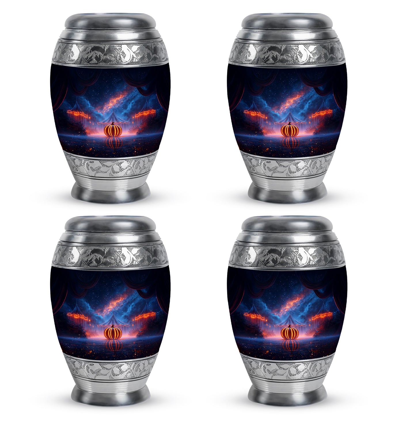 Sky Blue Halloween Cremation Urn urn with complimentary velvet bag - regal halloween design with crown-inspired accents - 10 inch aluminum urn for cremated remains