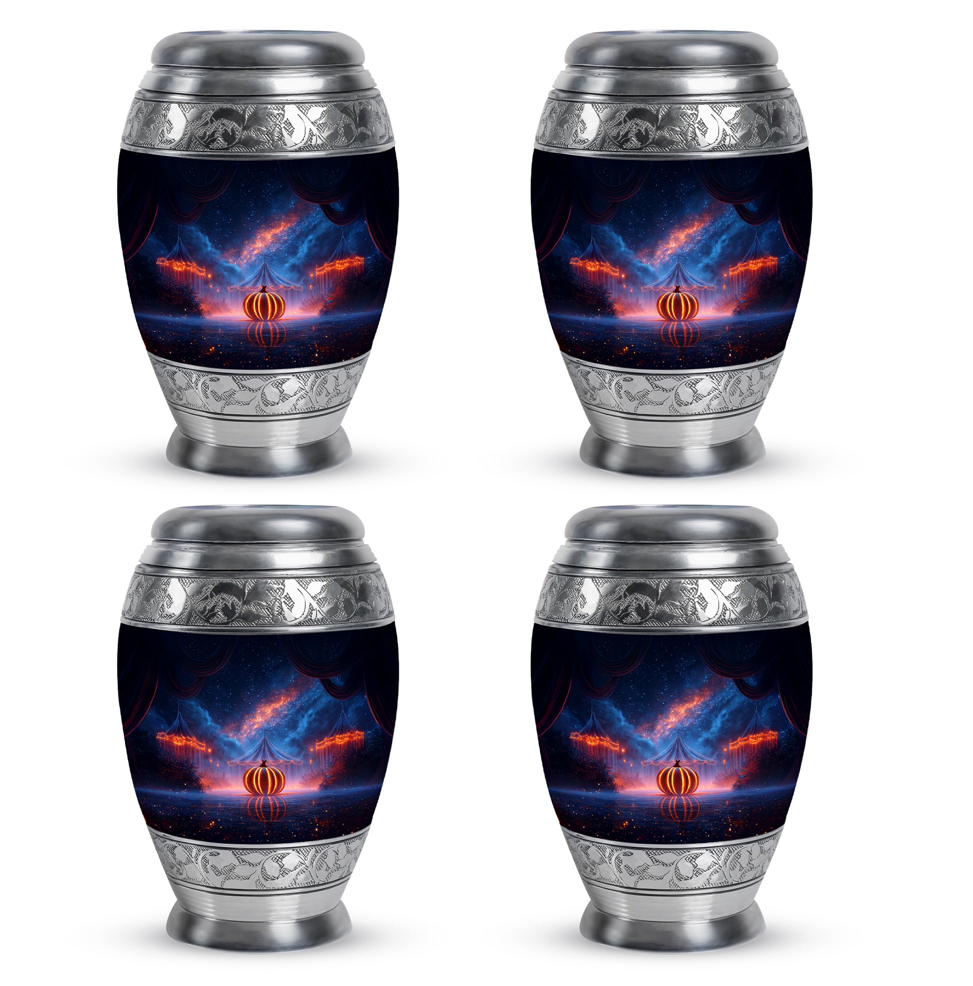Sky Blue Halloween Cremation Urn urn with complimentary velvet bag - regal halloween design with crown-inspired accents - 10 inch aluminum urn for cremated remains