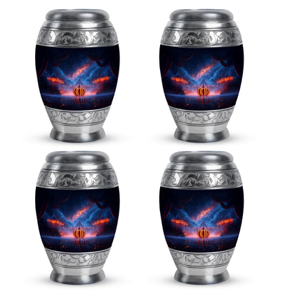 Sky Blue Halloween Cremation Urn urn with complimentary velvet bag - regal halloween design with crown-inspired accents - 10 inch aluminum urn for cremated remains