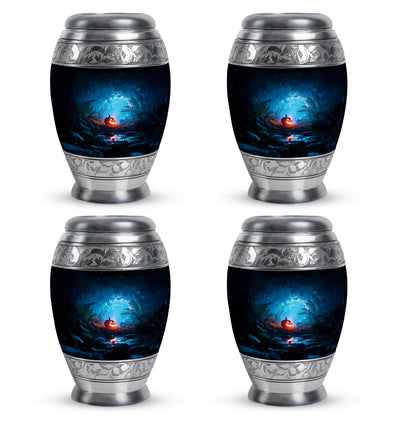 Midnight Black Halloween Cremation Urn urn with complimentary velvet bag - majestic halloween pattern with filigree border - 10 inch aluminum urn for cremated remains