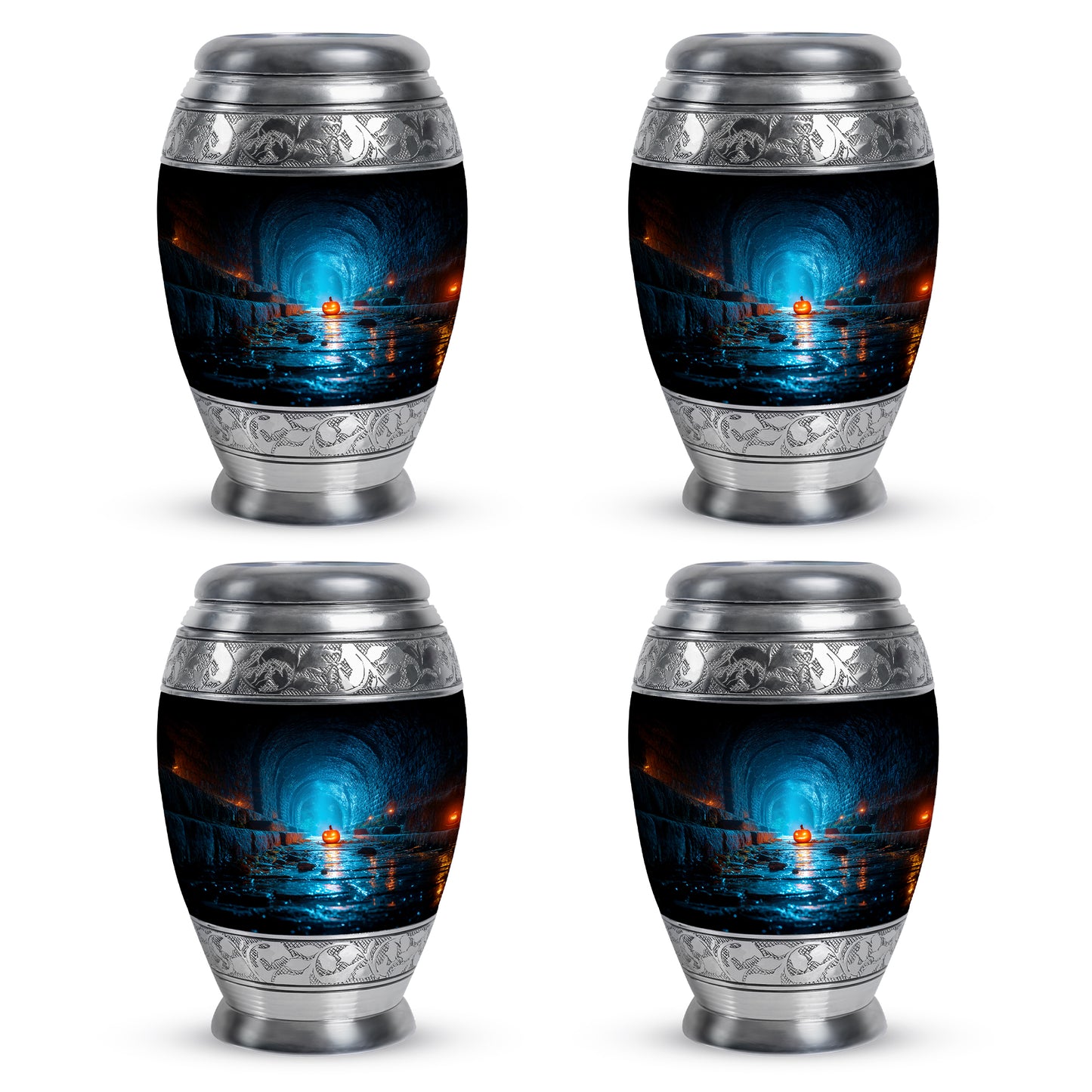 Deep Black Halloween Cremation Urn urn with complimentary velvet bag - regal halloween design with crown-inspired accents - 10 inch aluminum urn for cremated remains