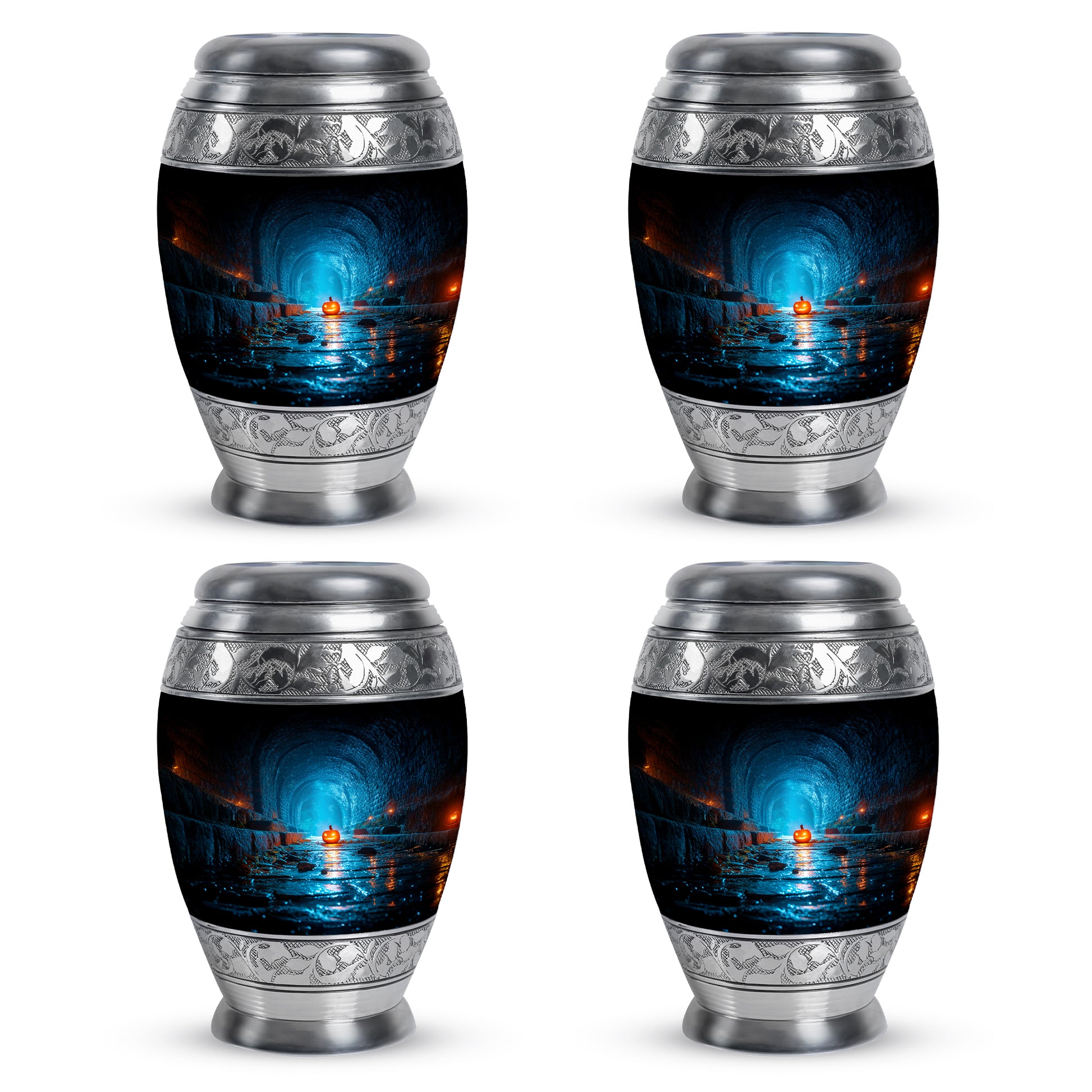 Deep Black Halloween Cremation Urn urn with complimentary velvet bag - regal halloween design with crown-inspired accents - 10 inch aluminum urn for cremated remains