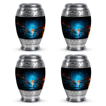 Deep Black Halloween Cremation Urn urn with complimentary velvet bag - regal halloween design with crown-inspired accents - 10 inch aluminum urn for cremated remains
