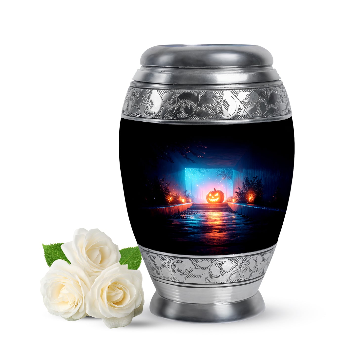 Black Halloween Heritage Cremation Urns for Human Ashes - 10-inch, 200 cu in - Yatskia