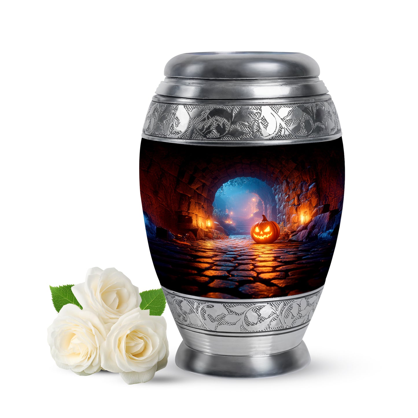 Personalized Black Steadfast Halloween Cremation Urns for Human Ashes - 10-inch, 200 cu in - Yatskia