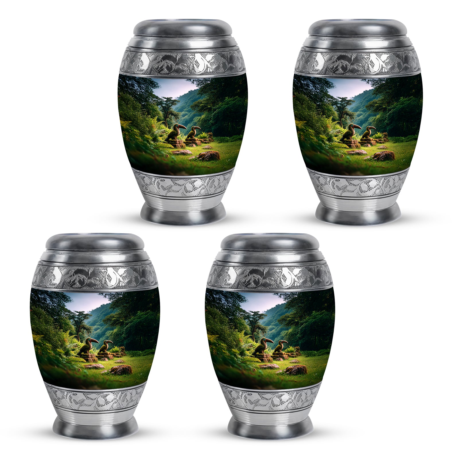Sky Blue Hornbill Cremation Urn urn with complimentary velvet bag - regal hornbill design with crown-inspired accents - 10 inch aluminum urn for cremated remains