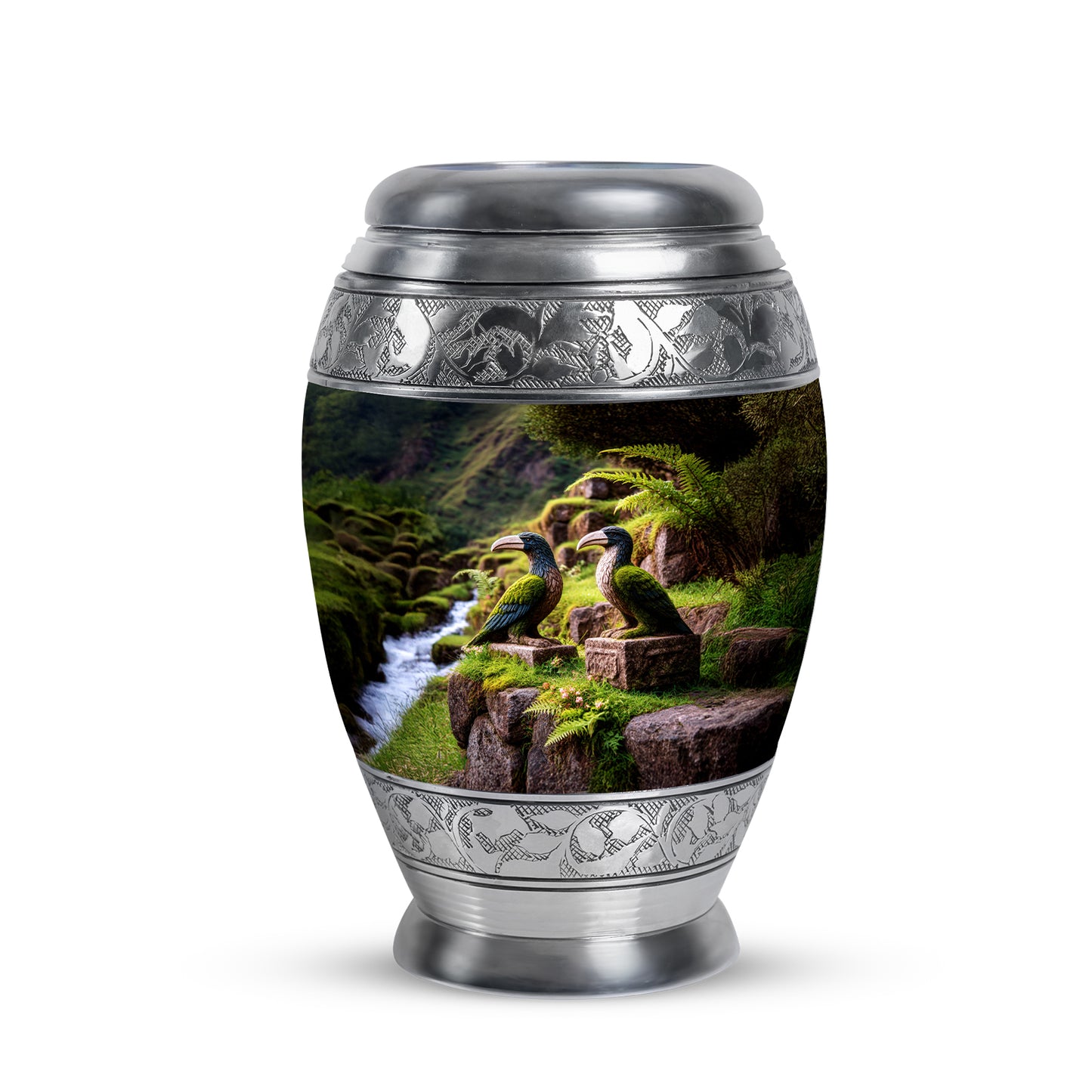 Gold Serene Hornbill Memorial Urn for Ashes - 10-inch, 200 cu in - Yatskia