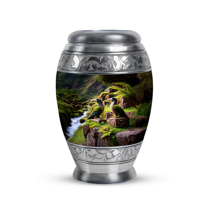 Gold Serene Hornbill Memorial Urn for Ashes - 10-inch, 200 cu in - Yatskia