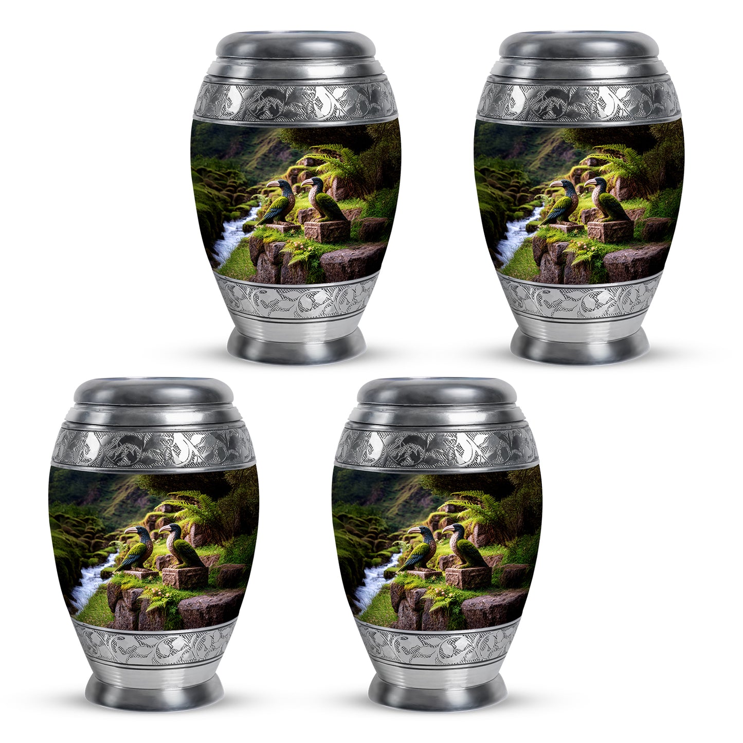 Champagne Gold Hornbill Cremation Urn urn with complimentary velvet bag - regal hornbill design with crown-inspired accents - 10 inch aluminum urn for cremated remains