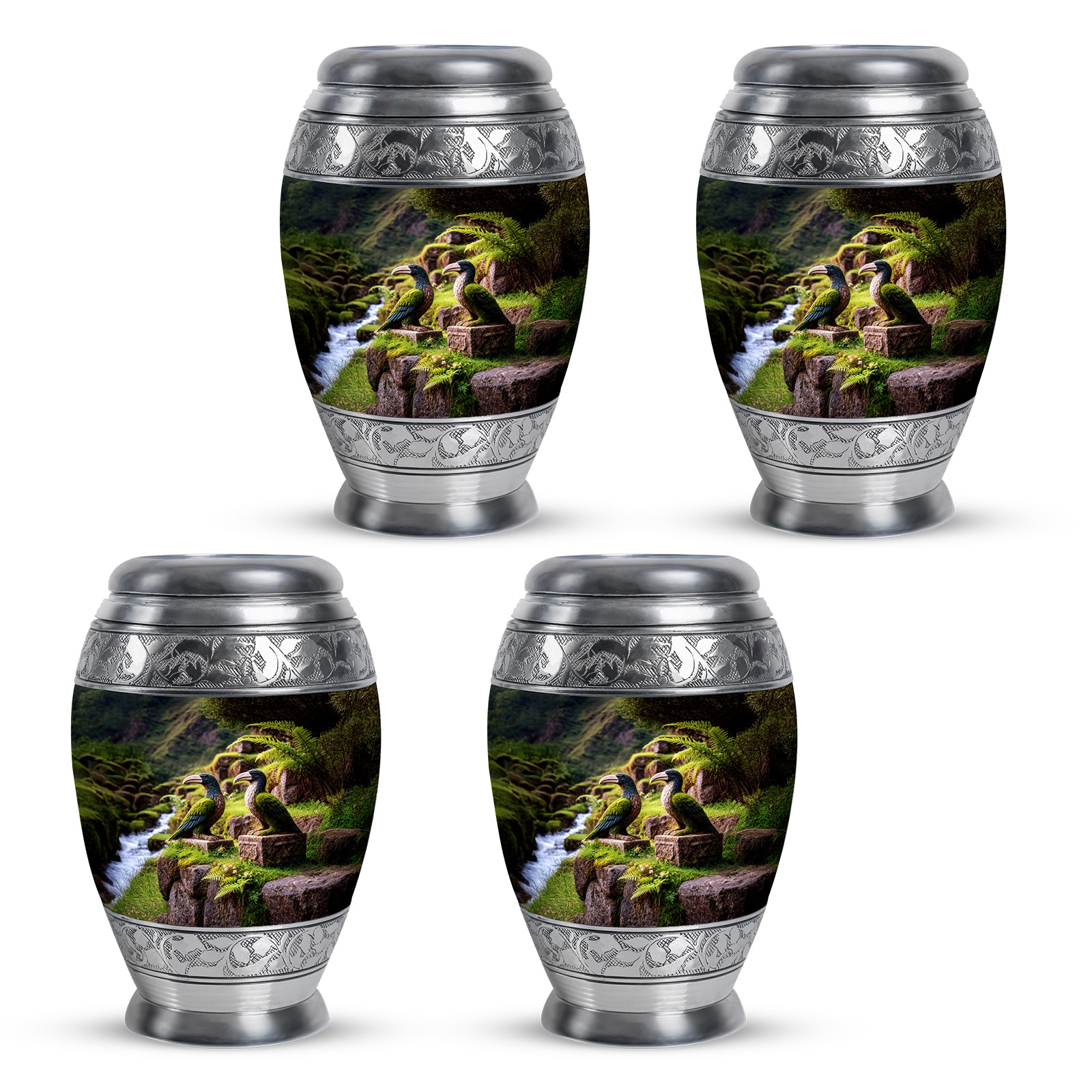 Champagne Gold Hornbill Cremation Urn urn with complimentary velvet bag - regal hornbill design with crown-inspired accents - 10 inch aluminum urn for cremated remains
