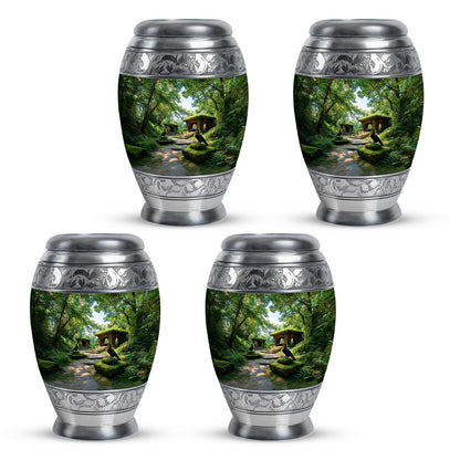 Olive Green Hornbill Cremation Urn urn with complimentary velvet bag - royal hornbill engraving with decorative scrollwork - 10 inch aluminum urn for cremated remains