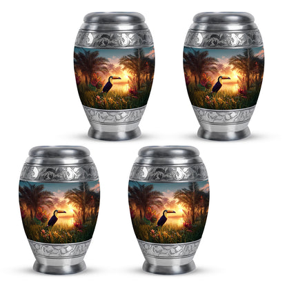 Sea Green Teal Hornbill Cremation Urn urn with complimentary velvet bag - regal hornbill design with crown-inspired accents - 10 inch aluminum urn for cremated remains