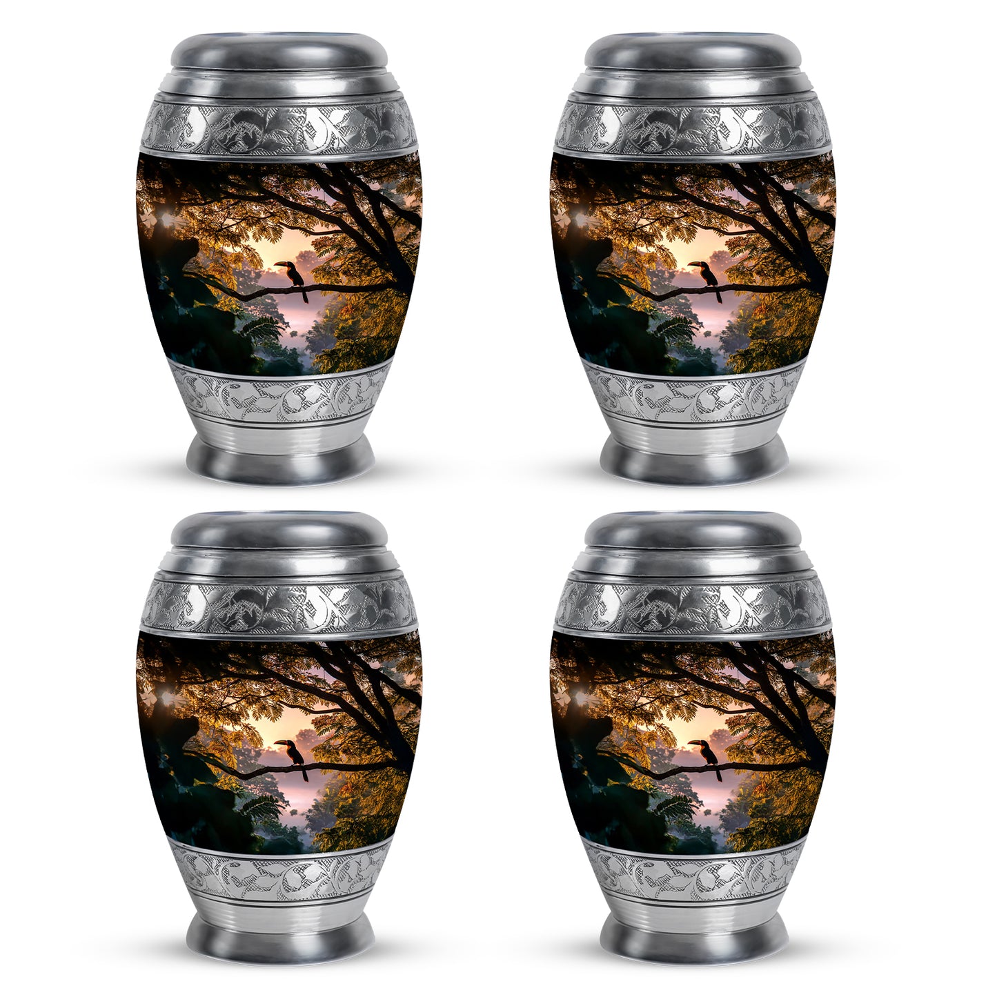 Glossy Black Hornbill Cremation Urn urn with complimentary velvet bag - regal hornbill design with crown-inspired accents - 10 inch aluminum urn for cremated remains