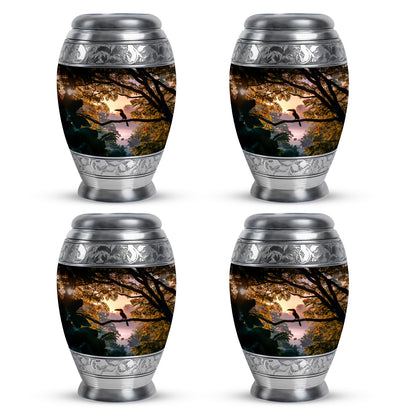 Glossy Black Hornbill Cremation Urn urn with complimentary velvet bag - regal hornbill design with crown-inspired accents - 10 inch aluminum urn for cremated remains