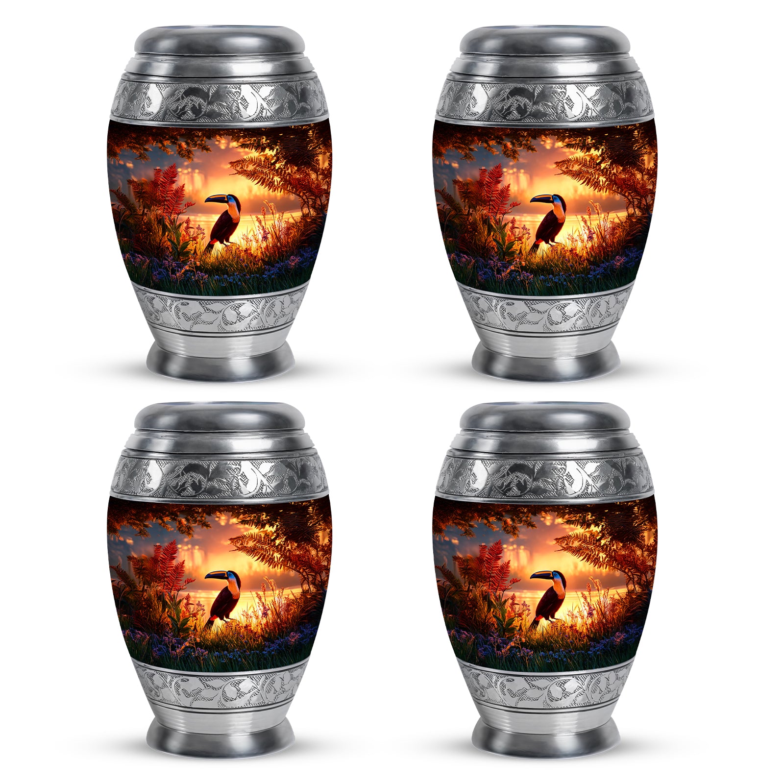 Wine Red Hornbill Cremation Urn urn with complimentary velvet bag - regal hornbill design with crown-inspired accents - 10 inch aluminum urn for cremated remains