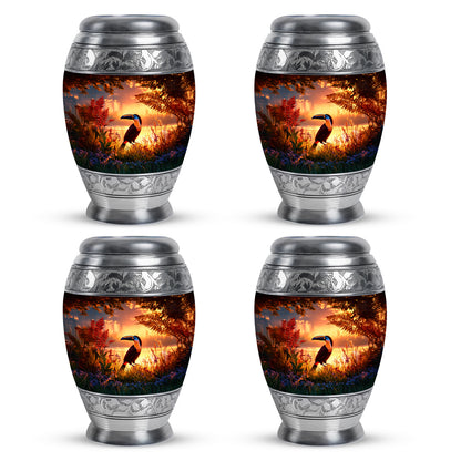 Wine Red Hornbill Cremation Urn urn with complimentary velvet bag - regal hornbill design with crown-inspired accents - 10 inch aluminum urn for cremated remains
